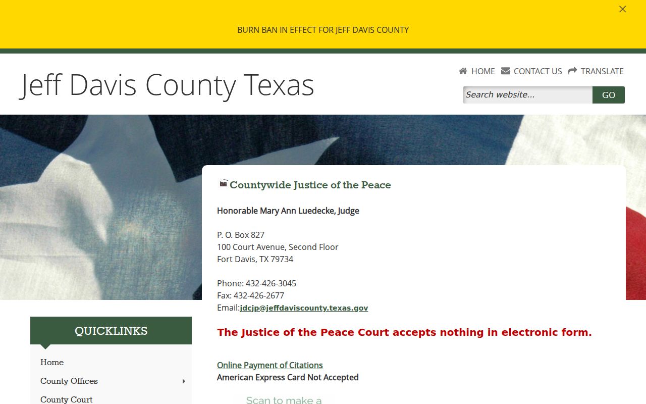 Jeff Davis County Justice Court traffic record contact page