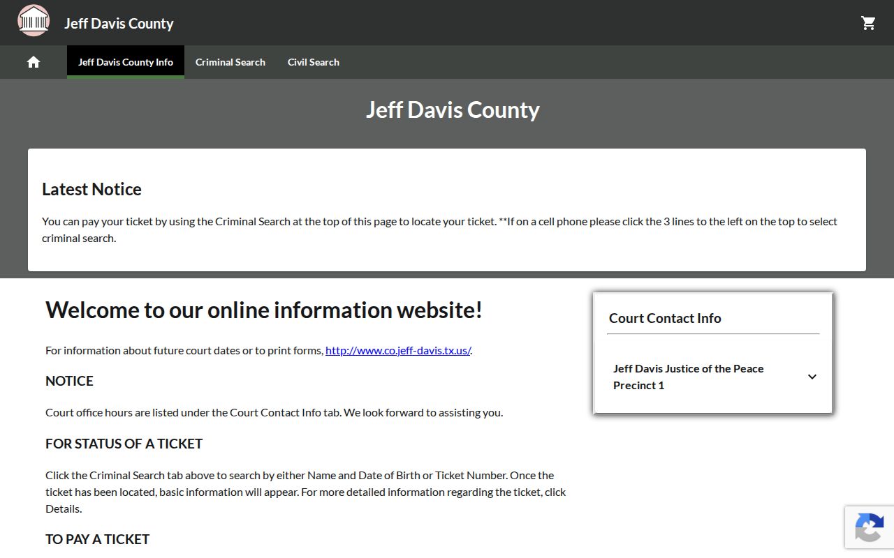 GovRec payment route for Jeff Davis County traffic court records