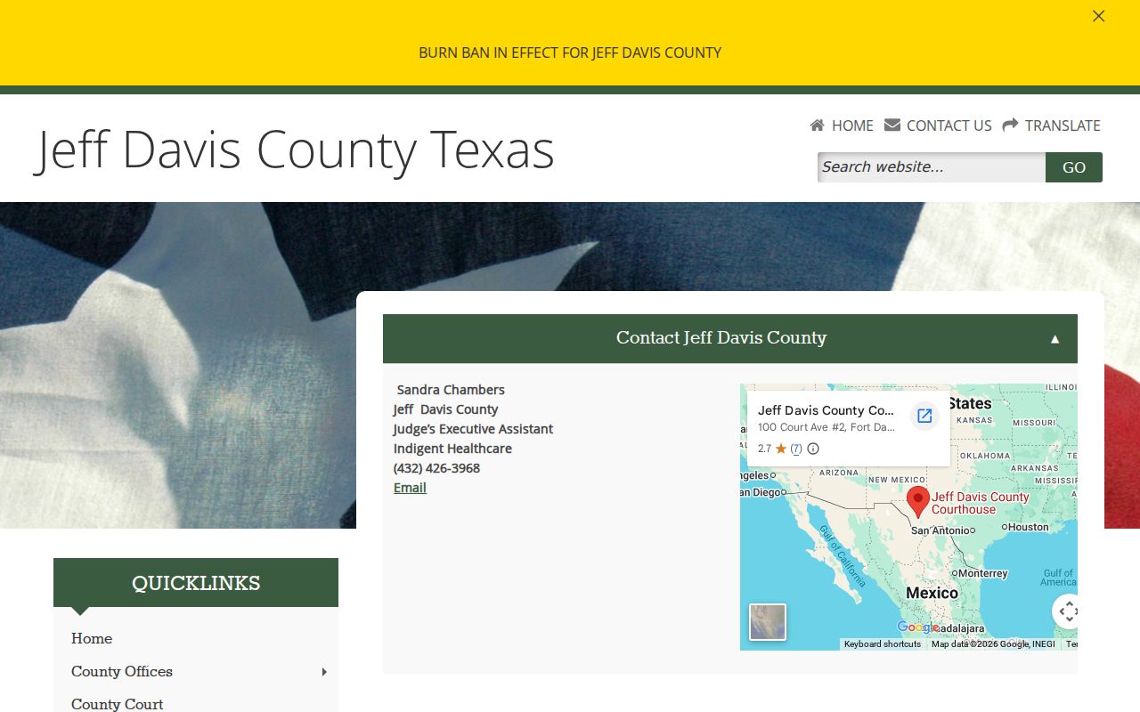 Jeff Davis County contact page for court record request routing